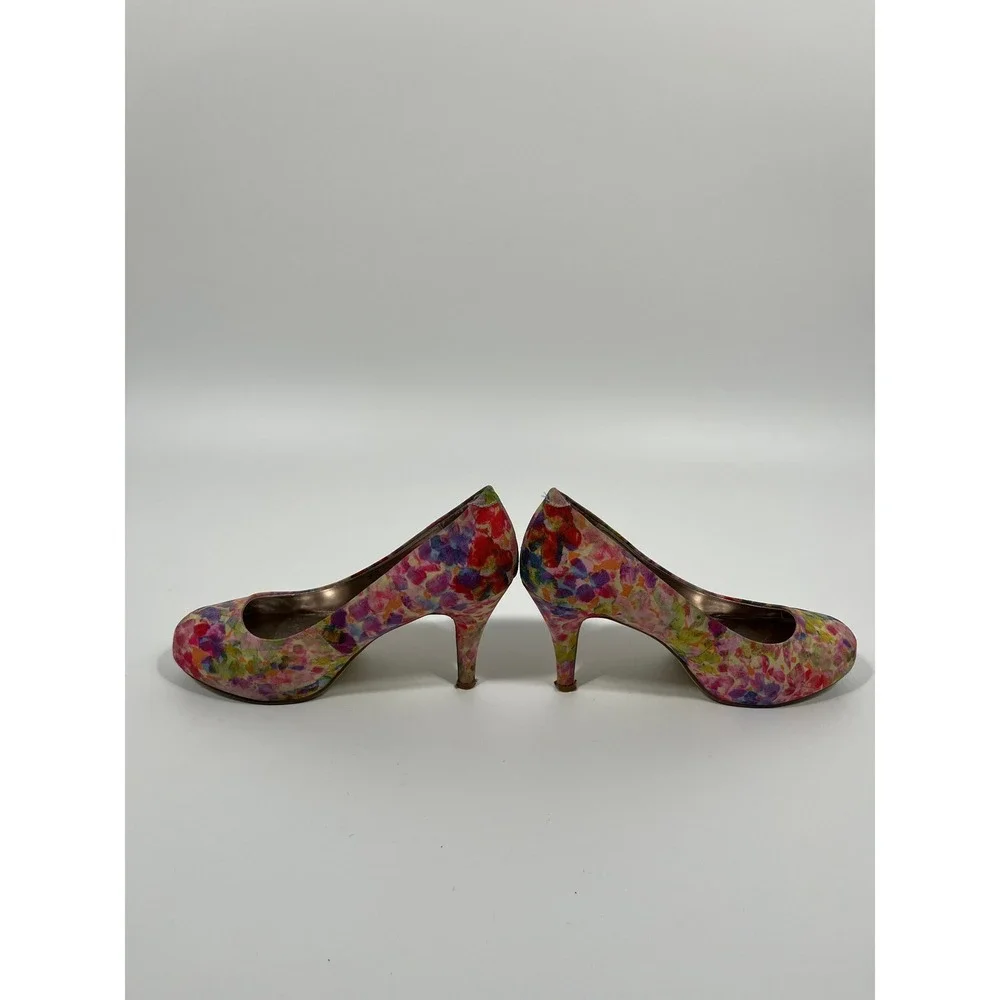 Spring Summer Wedding Guest Womens Heels 7 Pastel‎ Multicolor Watercolor Floral